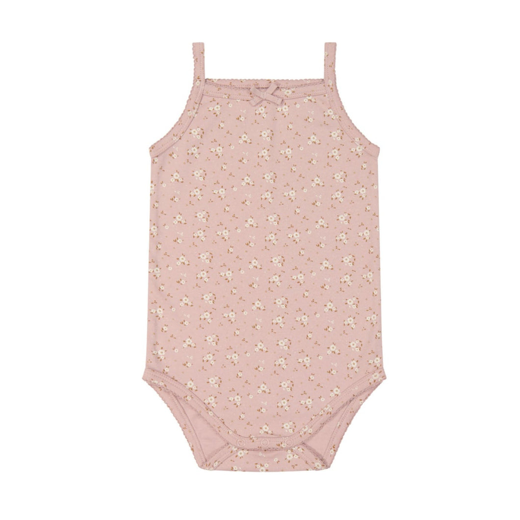 Organic Cotton Singlet Bodysuit - Lulu Floral Powder Pink