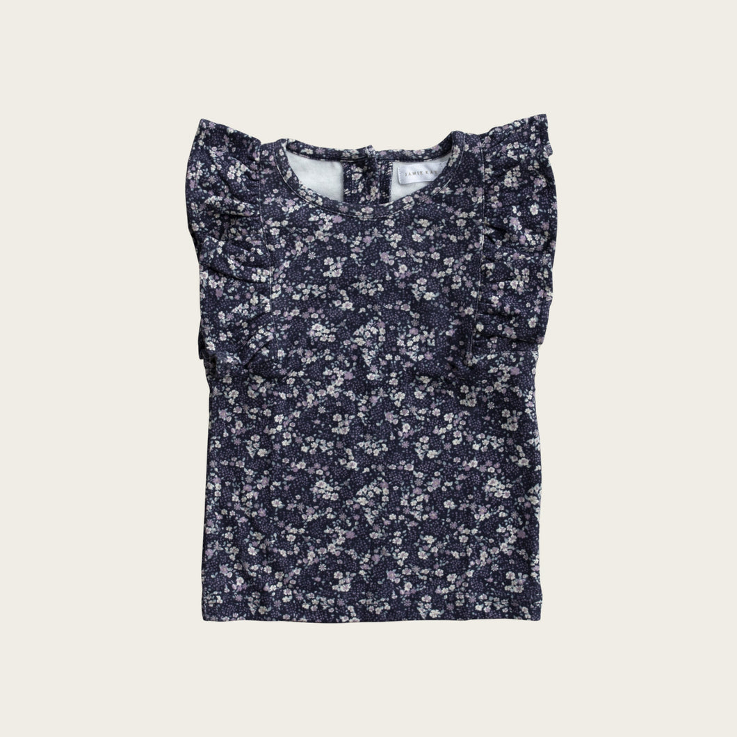 Organic Cotton Frill Singlet - Blueberry Floral