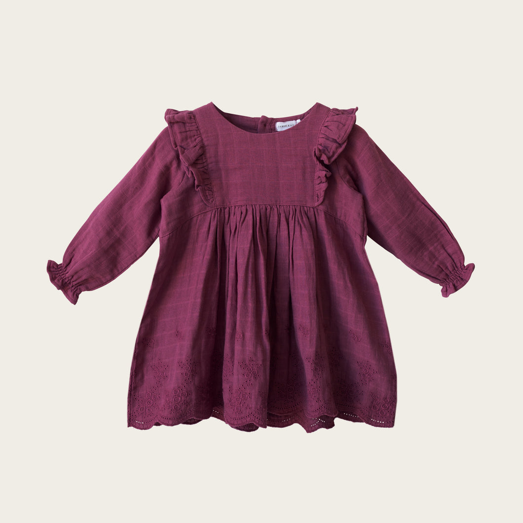 Organic Cotton Muslin Lily Dress - Damson