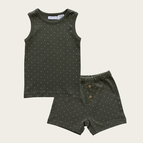 Organic Cotton Summer Short PJ - Tiny Dots Olive