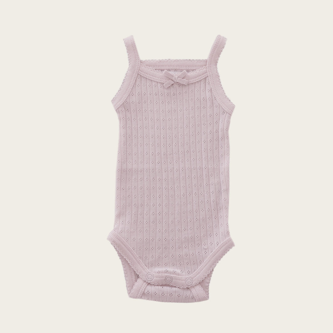 Organic Cotton Pointelle Singlet Bodysuit - Old Rose