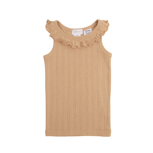 Organic Cotton Pointelle Frill Singlet - Chai