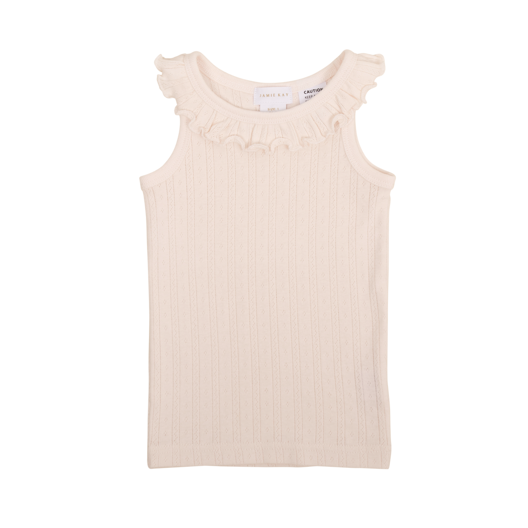 Organic Cotton Pointelle Frill Singlet - Rose Quartz