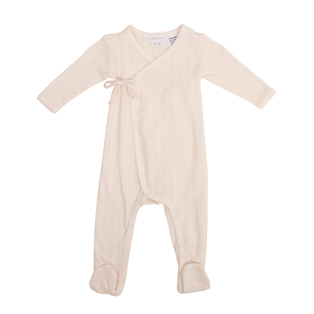 Organic Cotton Pointelle Wrap Onepiece - Rose Quartz