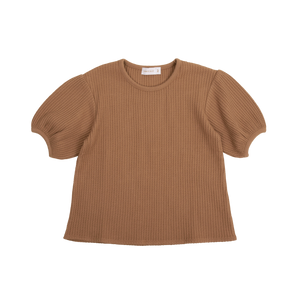 Organic Cotton Waffle Scarlett Puff Sleeve Top - Light Russet