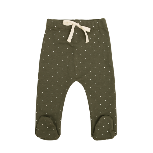 Organic Cotton Footed Pant - Tiny Dots Olive