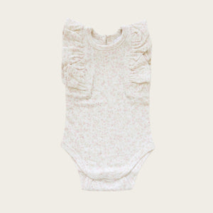 Organic Cotton Frill Singlet Bodysuit - Limonium Floral