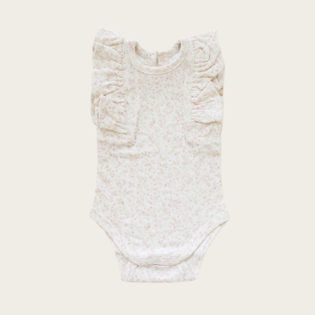 Organic Cotton Frill Singlet Bodysuit - Limonium Floral