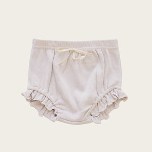 Organic Cotton Rib Frill Bloomer - Peony