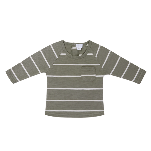 Landon Long Sleeve Tee - Fog/Ecru Stripe