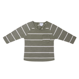 Landon Long Sleeve Tee - Fog/Ecru Stripe