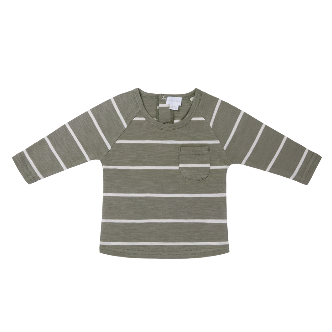 Landon Long Sleeve Tee - Fog/Ecru Stripe