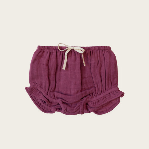 Organic Cotton Muslin Frill Bloomer - Damson