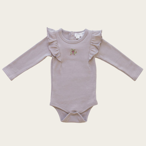 Organic Cotton Frill Rib Bodysuit - Dove