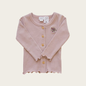 Organic Cotton Rib Cardigan - Rose Ash