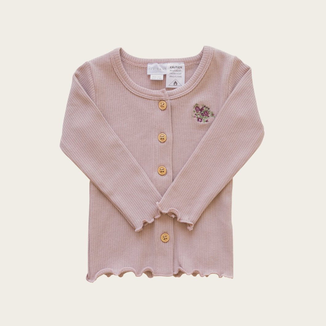 Organic Cotton Rib Cardigan - Rose Ash