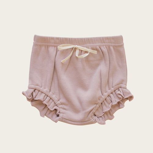 Organic Cotton Frill Rib Bloomer - Rose Ash