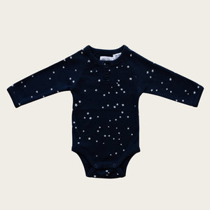 Organic Cotton Longsleeve Bodysuit - Tiny Stars Black Iris