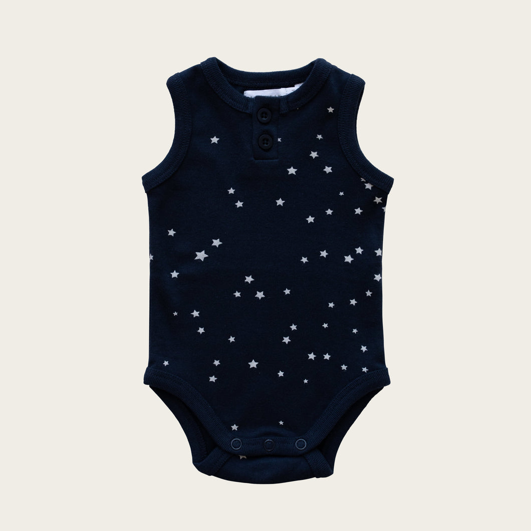 Organic Cotton Singlet Bodysuit - Tiny Stars Black Iris