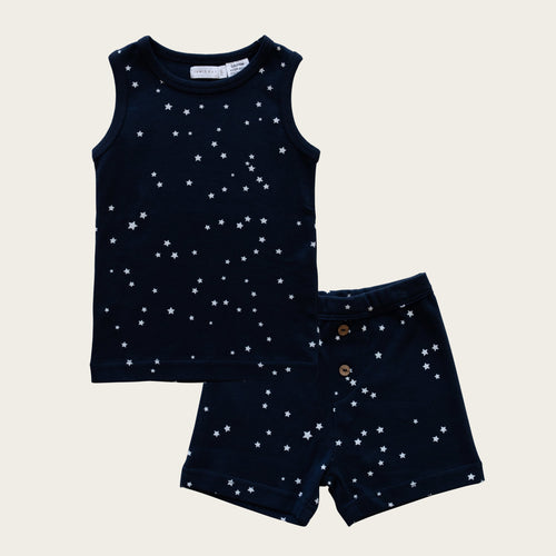 Organic Cotton Summer Short Pyjama Set -Tiny Stars Black Iris