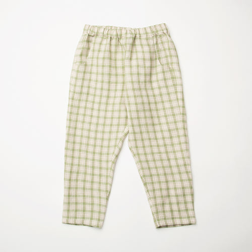 Jumping Jack Trousers - Oat & Olive Check Linen