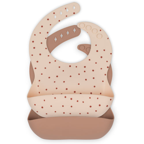 2 PACK SILICONE BIB - RASPBERRY RED DOT/BARK