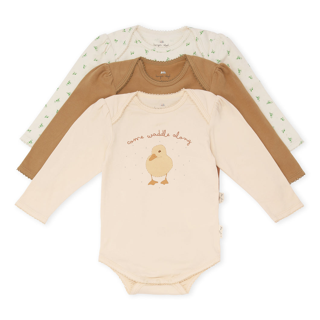 CUE 3 PACK LS BODY GOTS - APPLE PETALES/TOBACCO/DUCKLING