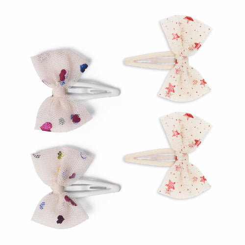 4-PACK TULLE BOWIE HAIRCLIPS - HEART OF GOLD MULTI/ETOILE PINK SPARKLE