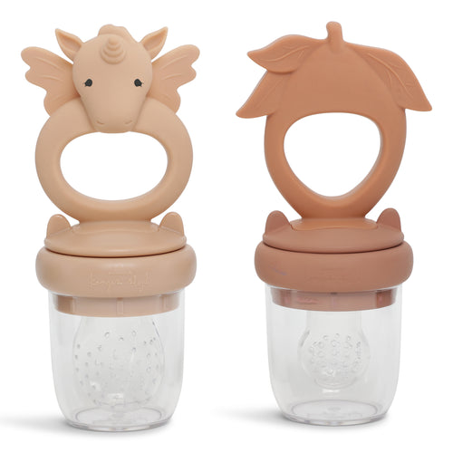 SILICONE FRUIT FEEDING PACIFIER UNICORN - ROSE SAND/BROWN CLAY