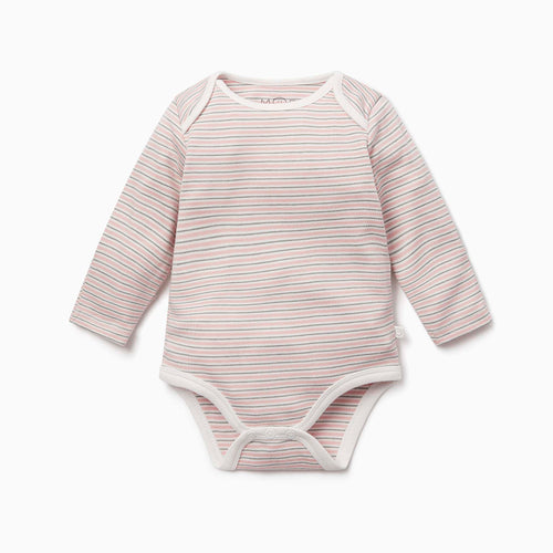 Blush & Khaki Stripe Long Sleeve Bodysuit