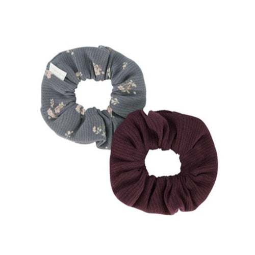 Organic Cotton Fine Rib Scrunchie Two Pack - Petite Fleur Lava Smoke/Sugar Plum