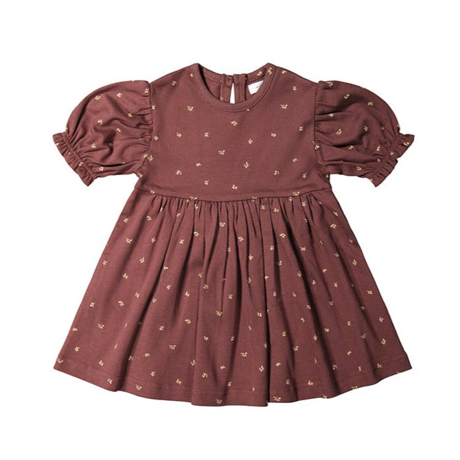 Organic Cotton Penny Dress - Lea Floral Deep Brown