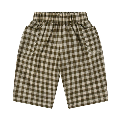 Olive Gingham Fisherman Pants with pockets