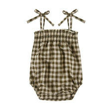 Load image into Gallery viewer, Olive Gingham Spaghetti Bodysuit