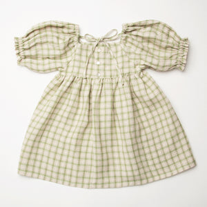 Marbles Dress - Oat & Olive Check Linen