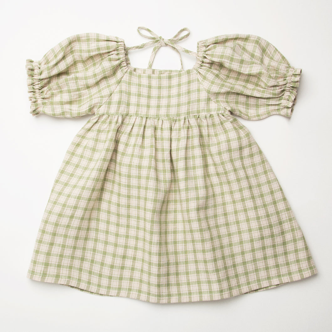 Marbles Dress - Oat & Olive Check Linen