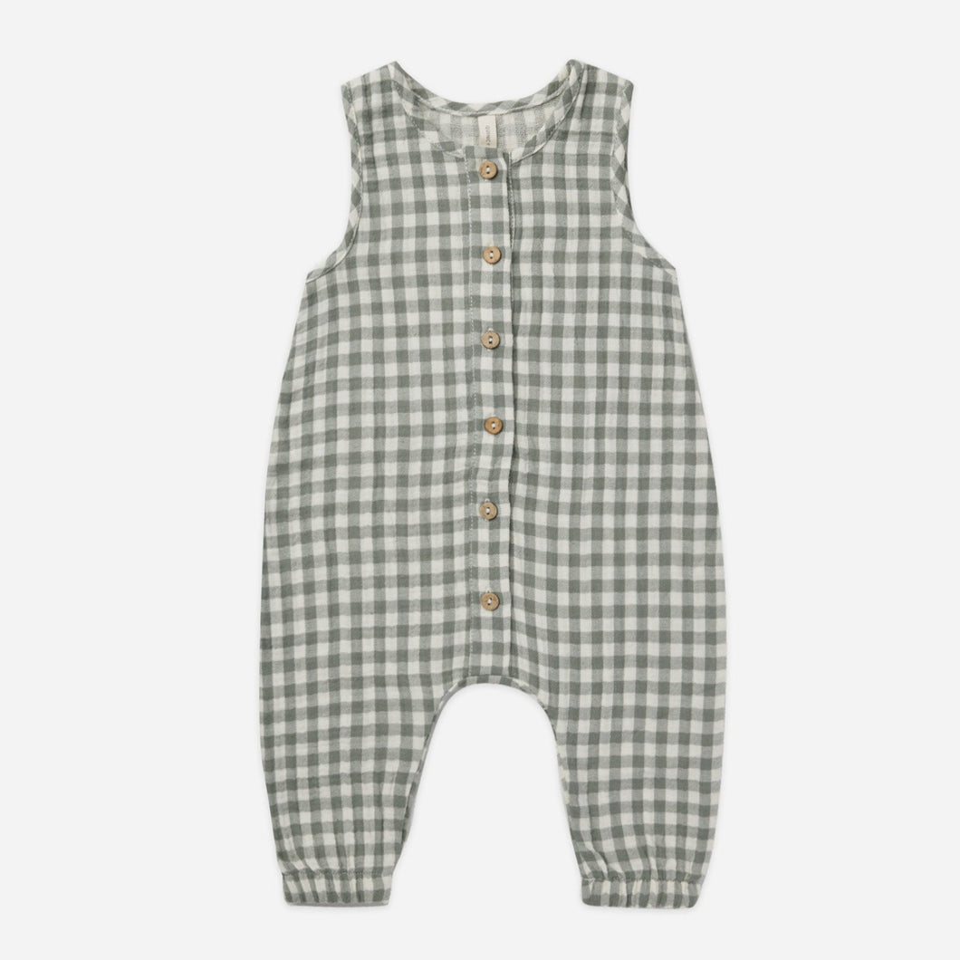 woven jumpsuit | sea green gingham