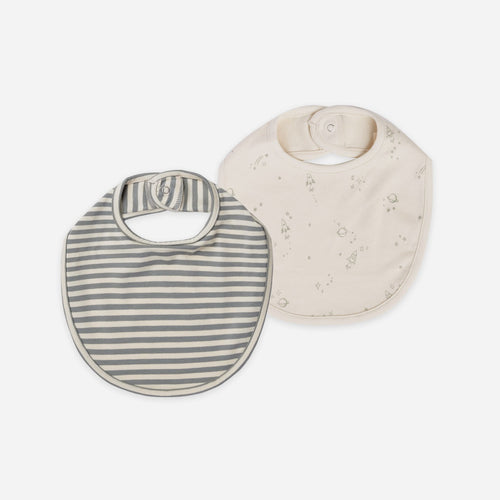 jersey snap bib | space, sea green stripe