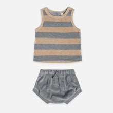 Load image into Gallery viewer, terry tank set | ocean + latte stripe