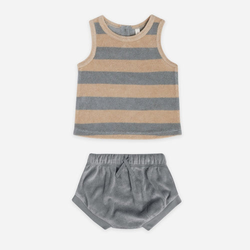 terry tank set | ocean + latte stripe