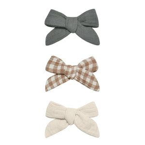 BOW W. CLIP, SET OF 3 | DUSK, COCOA GINGHAM, NATURAL
