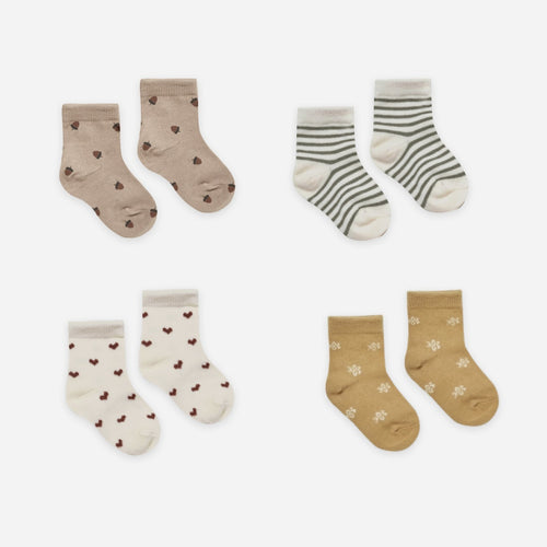 PRINTED SOCKS SET | FERN STRIPE, ACORNS, HEARTS, DAISY