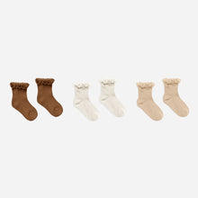 將圖片載入圖庫檢視器 ruffle socks, 3 pack || chocolate, ivory, shell