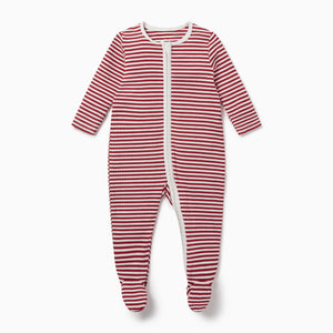 Ruby Stripe Ribbed Zip-Up Sleepsuit