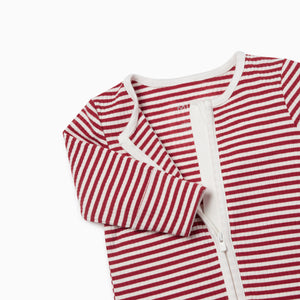 Ruby Stripe Ribbed Zip-Up Sleepsuit