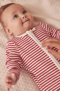 Ruby Stripe Ribbed Zip-Up Sleepsuit