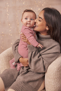 Ruby Stripe Ribbed Zip-Up Sleepsuit