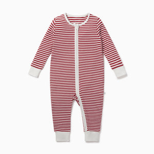 Ruby Stripe Ribbed Zip-Up Sleepsuit