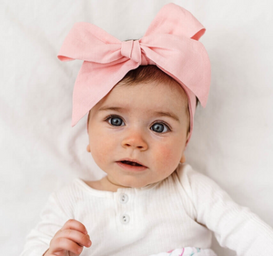Dusty Pink Linen Bow Pre-Tied Headband Wrap (4420556324926)