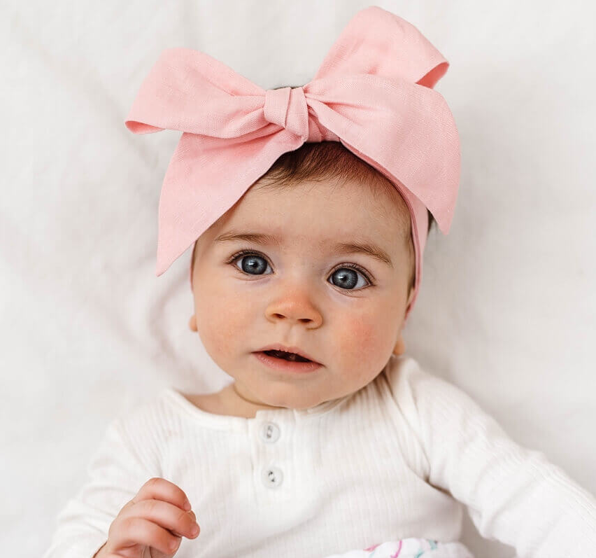 Dusty Pink Linen Bow Pre-Tied Headband Wrap (4420556324926)
